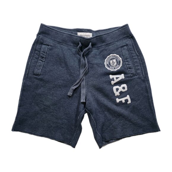 Abercrombie & Fitch Sweat Shorts Mens M Blue Fleece Inside Felt Logo Embroidered - Picture 1 of 16